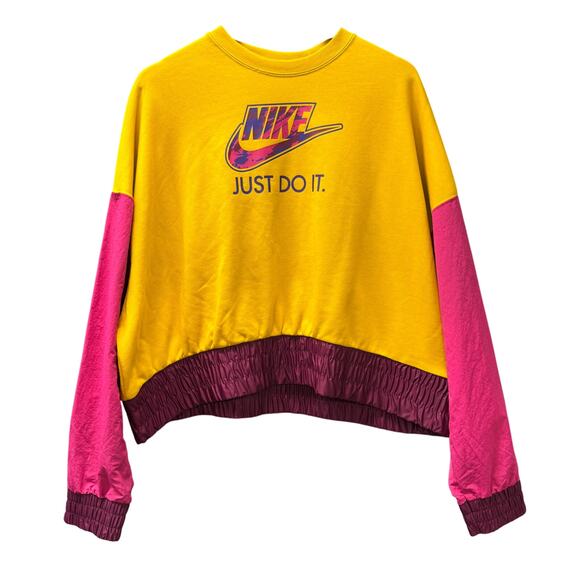 Nike Sweatshirt Womens XL Oversized Pullover Terry Nylon Mix Gold Pink Maroon - Picture 1 of 9